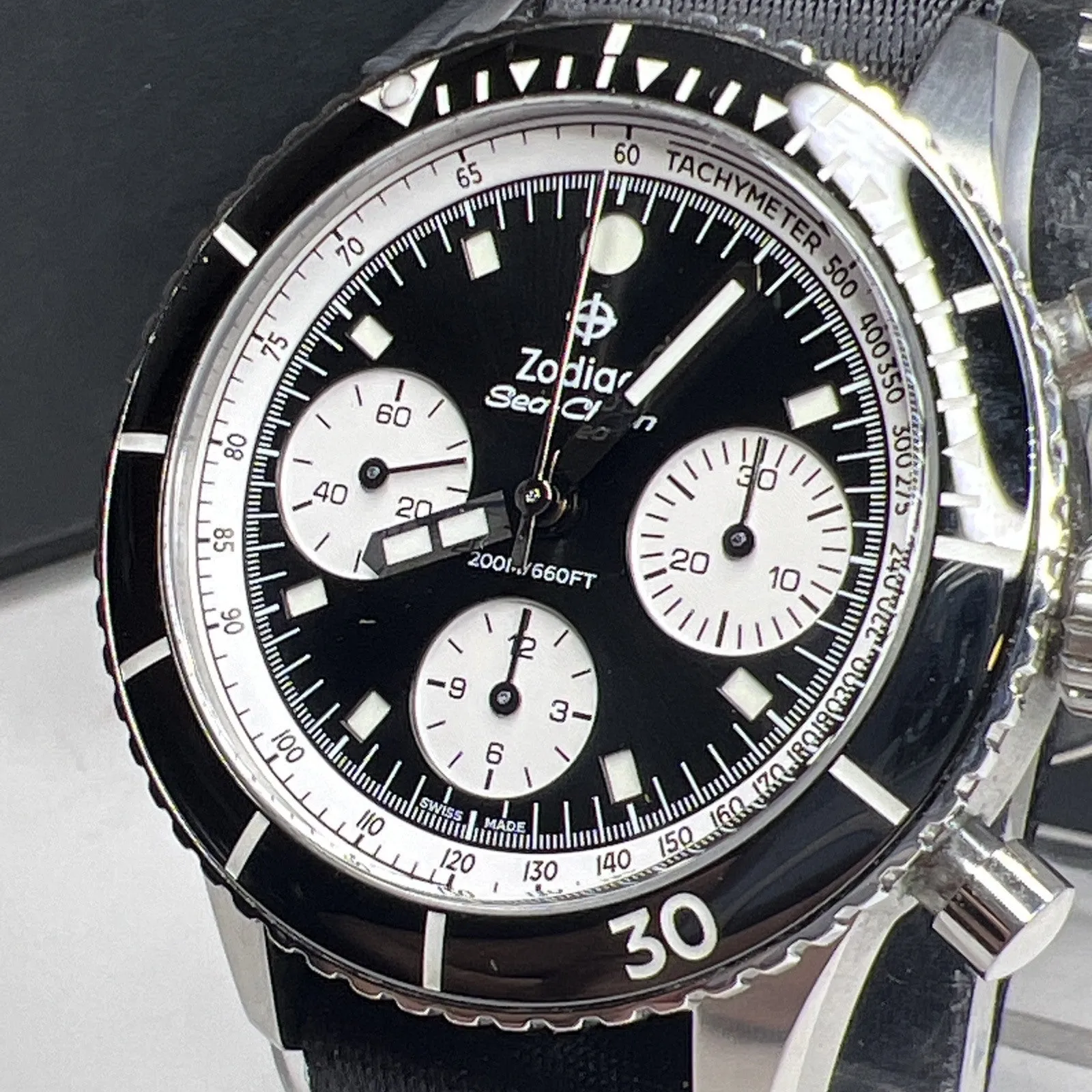 Zodiac ZO3604 Sea-Chron Steel 42mm Automatic Chronograph Men's Watch w/ Box    